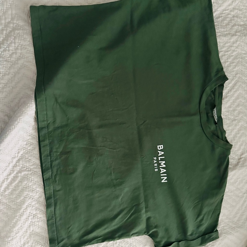 Balmain Dark Green Tee with Logo